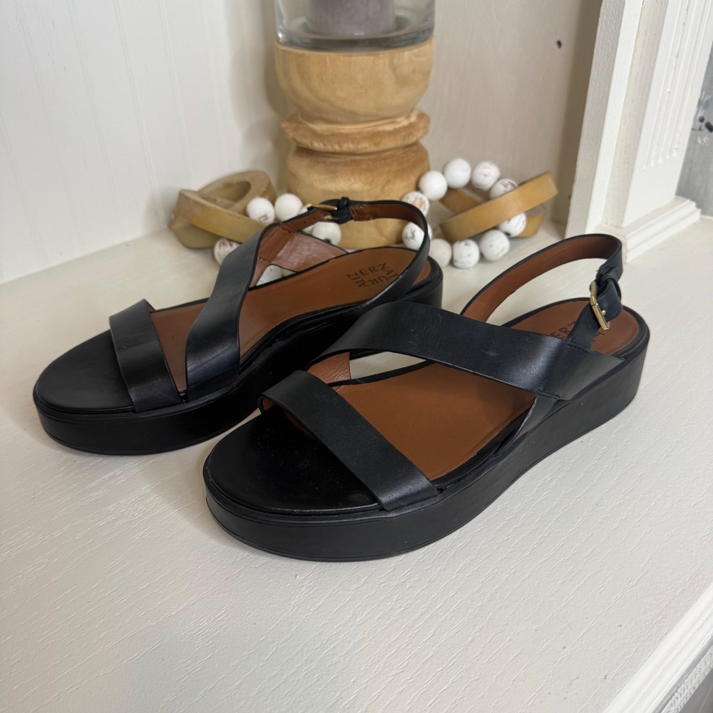 Naturalizer Charlize Black Leather Platform Slingback Sandals Womens 11M